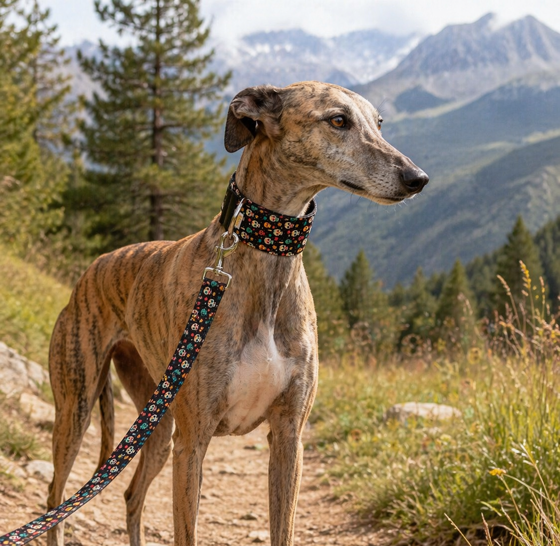 Galgo con colección calavera